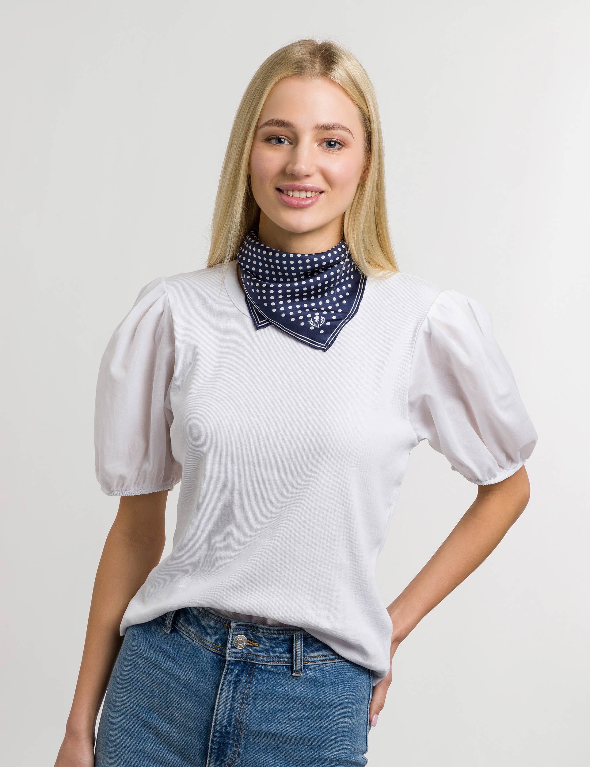 Vierkant zijde sjaaltje Fraas Navy Bolletjes