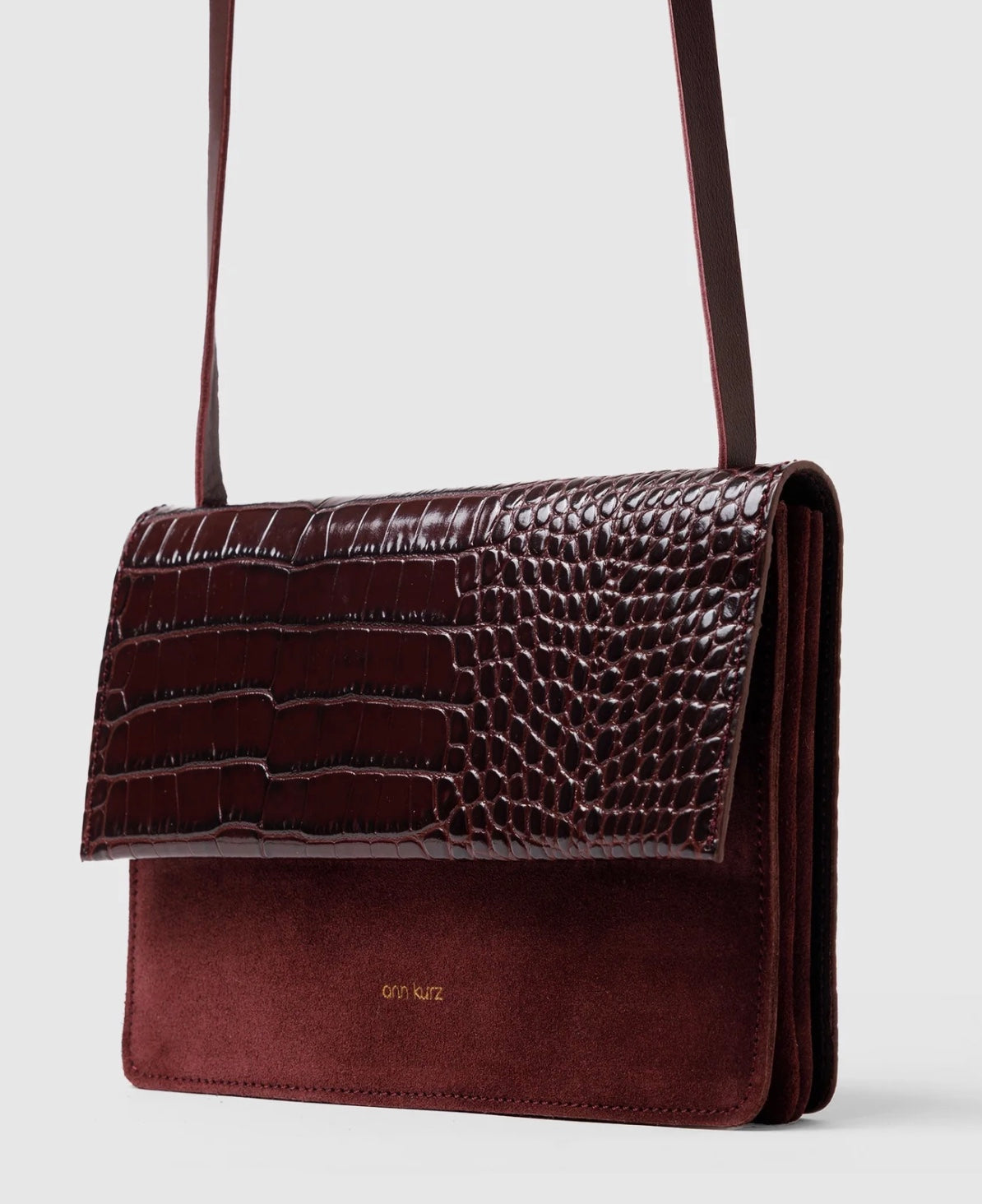 Ann Kurz - medium phone bag - croco burgundy