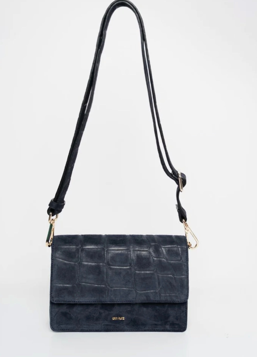 Ann Kurz - perfect square bag - crocco suede navy