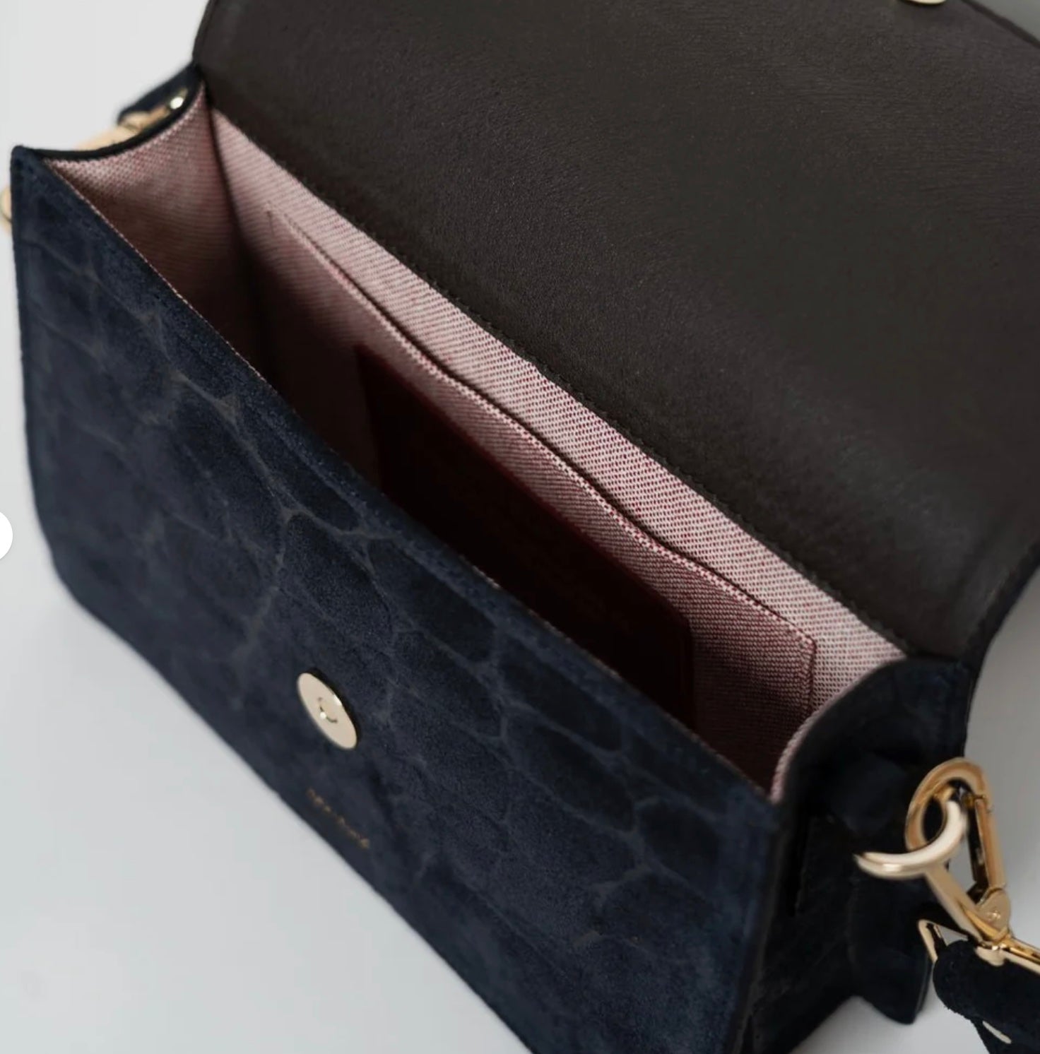 Ann Kurz - perfect square bag - crocco suede navy