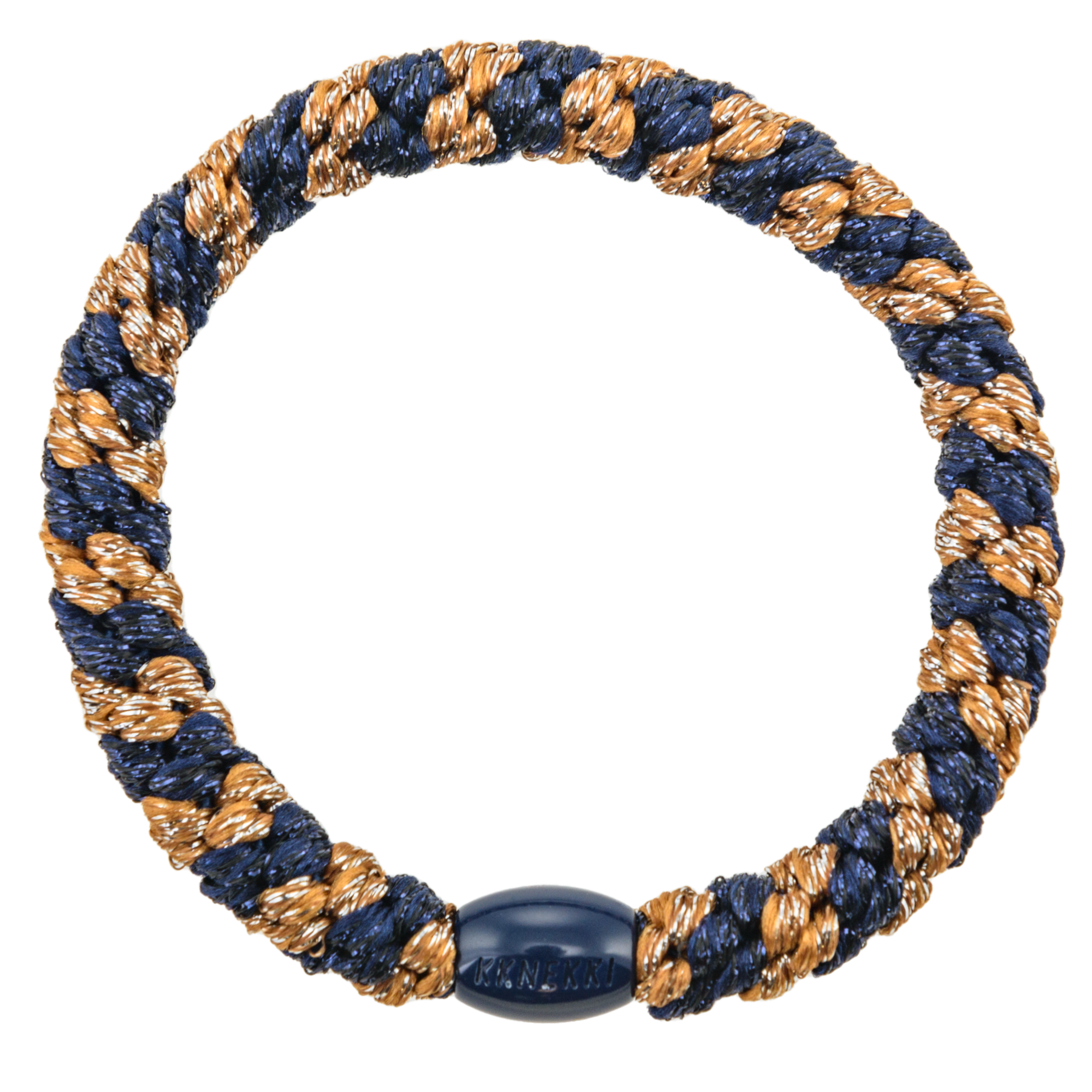 Kknekki haarelastiek - cognac glitter navy stripe