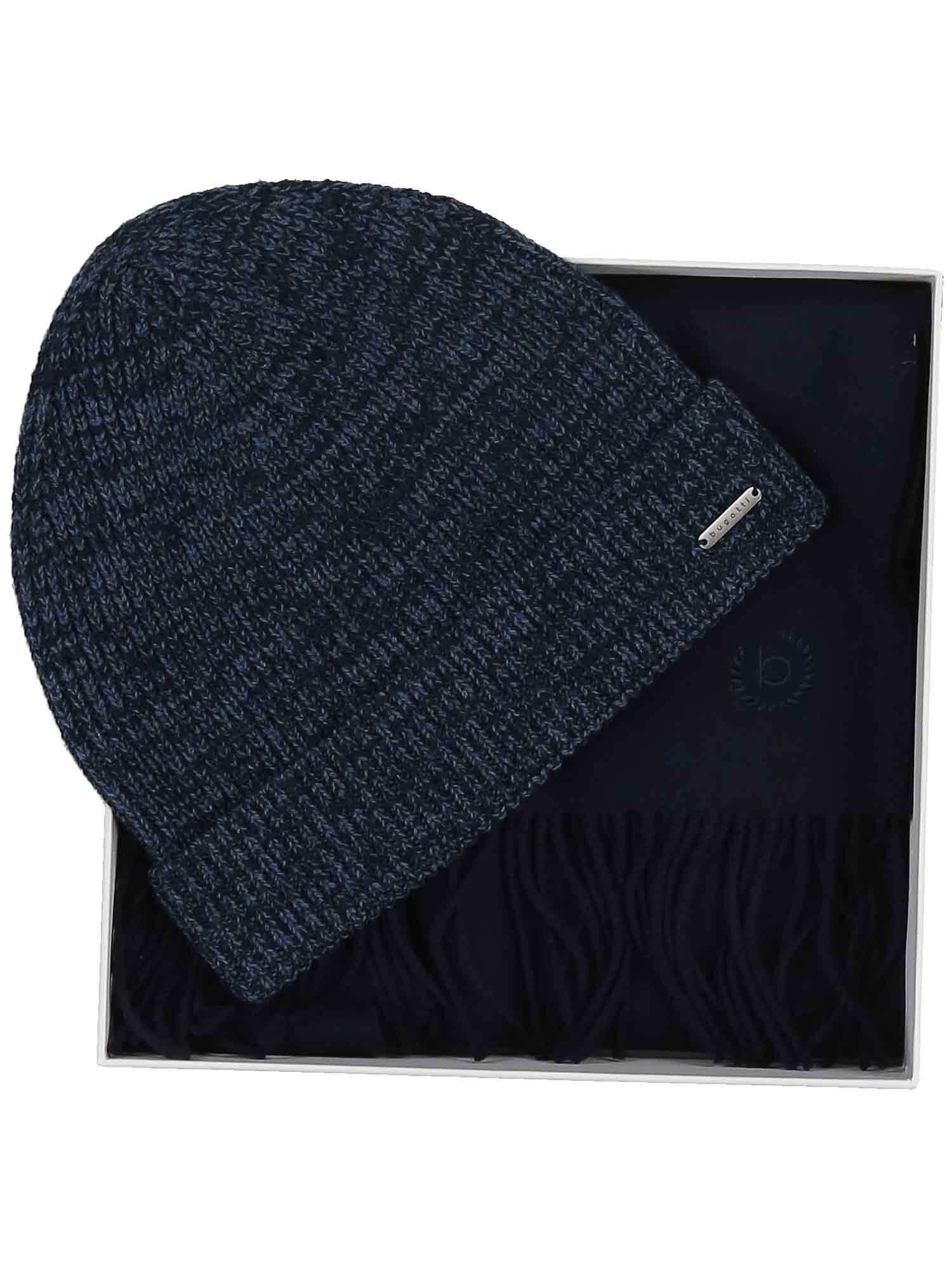 Giftbox sjaal en muts heren Bugatti 100% wol - 630214 - blauw