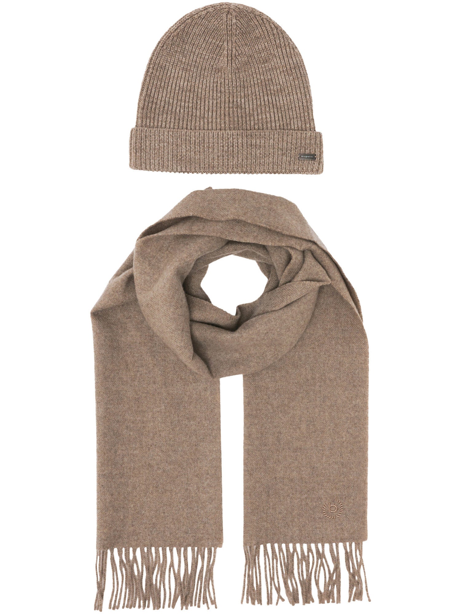 Giftbox sjaal en muts heren Bugatti 100% wol - 630214 - beige